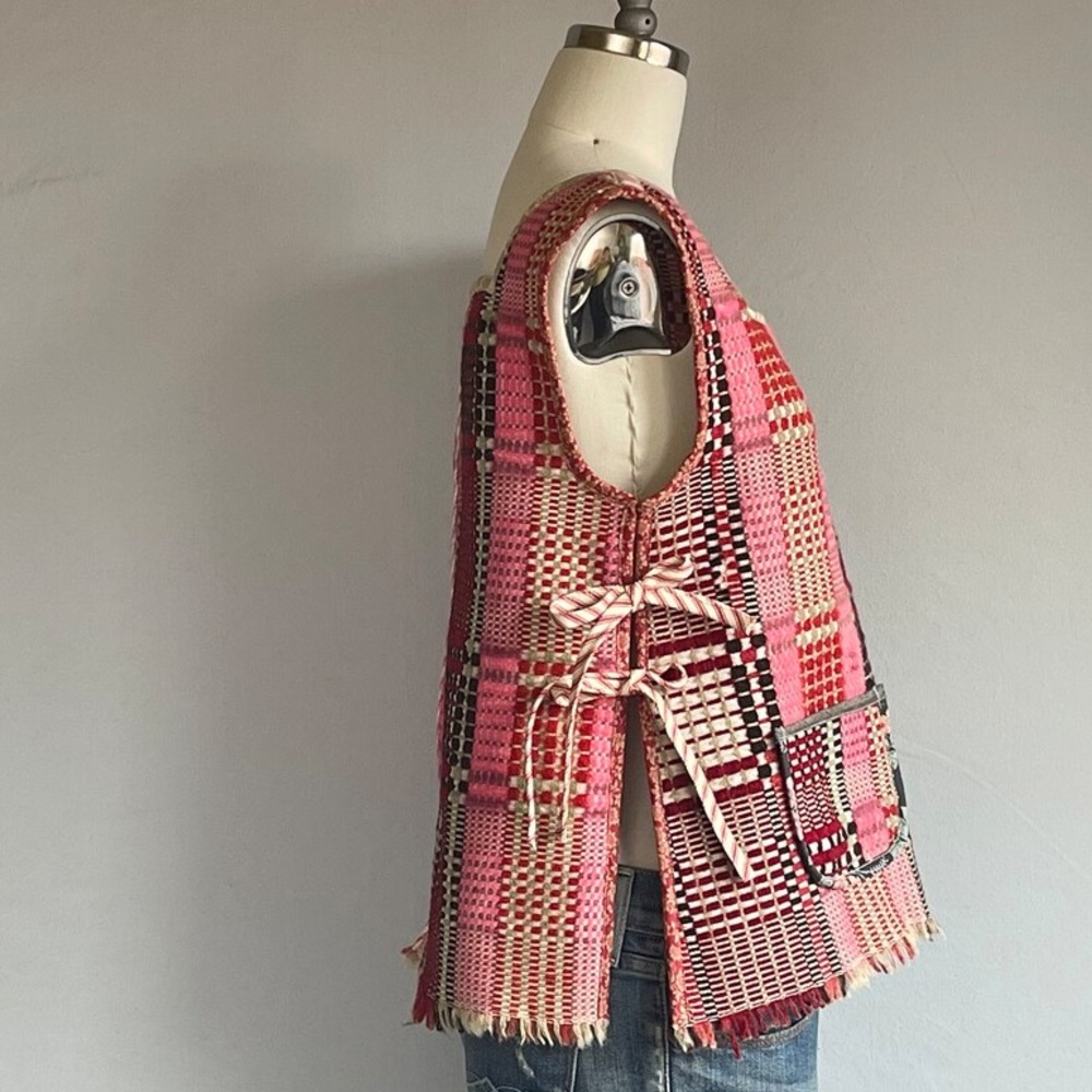 Patchwork Wool Vest / Cropped Upcycled Hand Woven… - image 2